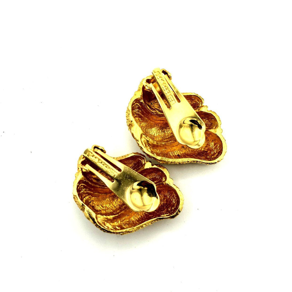 Classic Les Bernard Gold Textured Abstract Swirl Vintage Clip-On Earrings - 24 Wishes Vintage Jewelry