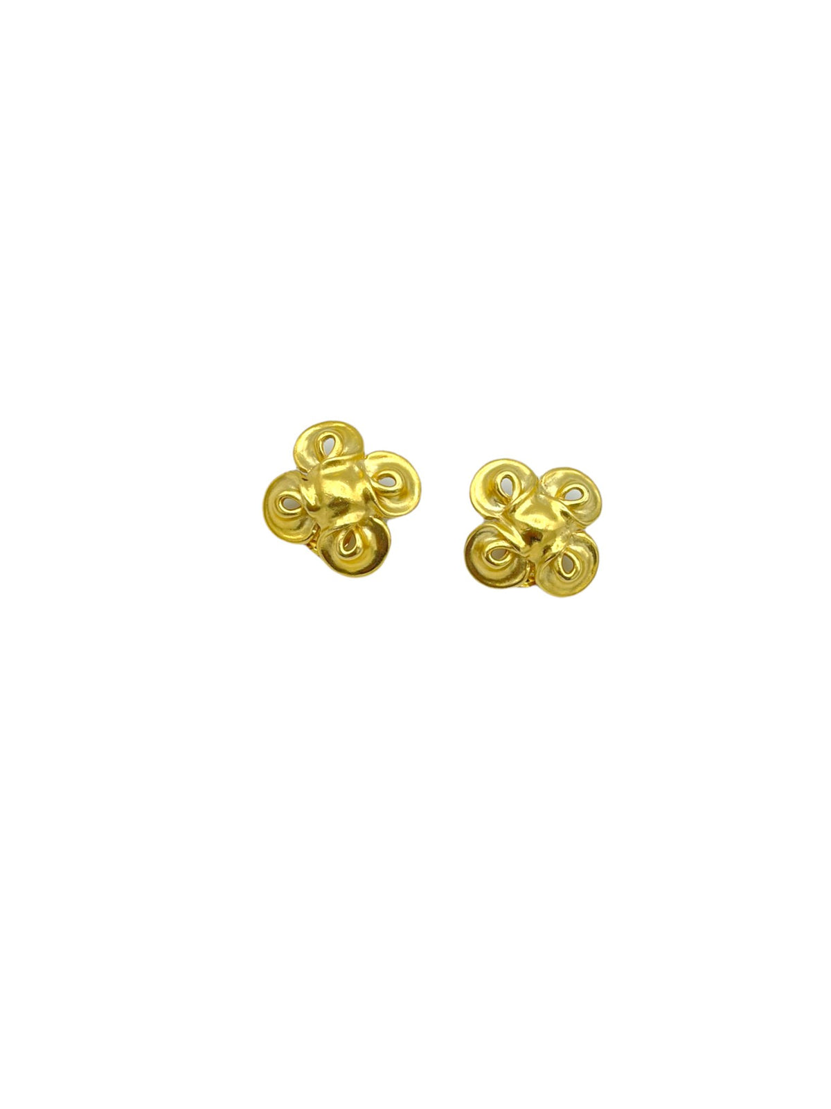 Classic Matt Gold Knot Vintage Clip-On Earrings - 24 Wishes Vintage Jewelry