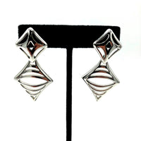 Classic Monet Silver Cut Out Dangle Vintage Pierced Earrings - 24 Wishes Vintage Jewelry