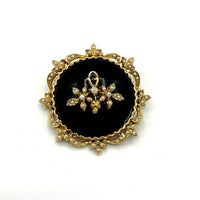 Classic Victorian Inspired Black With Seed Pearl Brooch By Art - 24 Wishes Vintage Jewelry