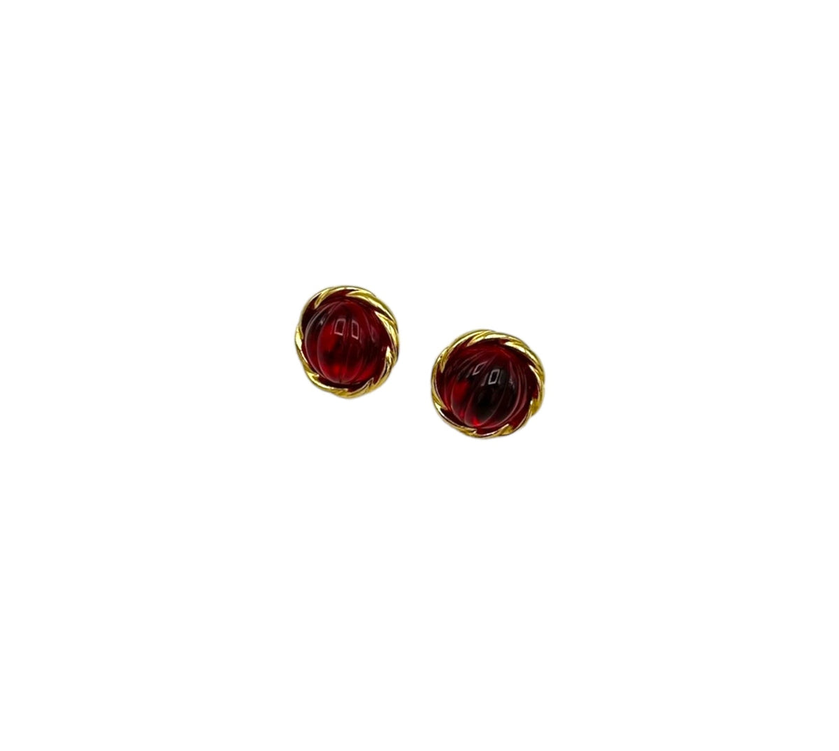 Classic Vintage Ruby Red Round Cabochon Gold Pierced Earrings - 24 Wishes Vintage Jewelry