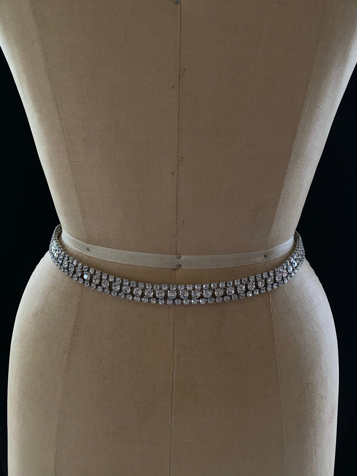 Clear White Rhinestone Mid-century Vintage Belt - 24 Wishes Vintage Jewelry