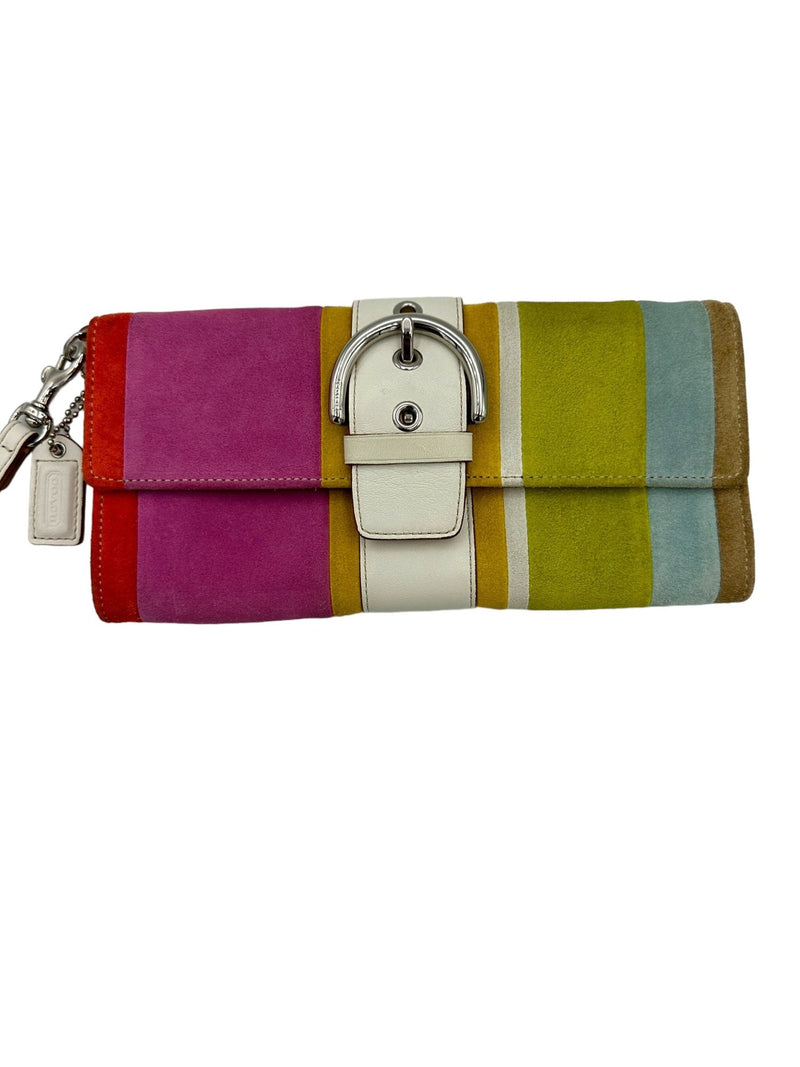 Coach Soho Bright Multicolor Stripe Suede Wallet Clutch 6744 - 24 Wishes Vintage Jewelry