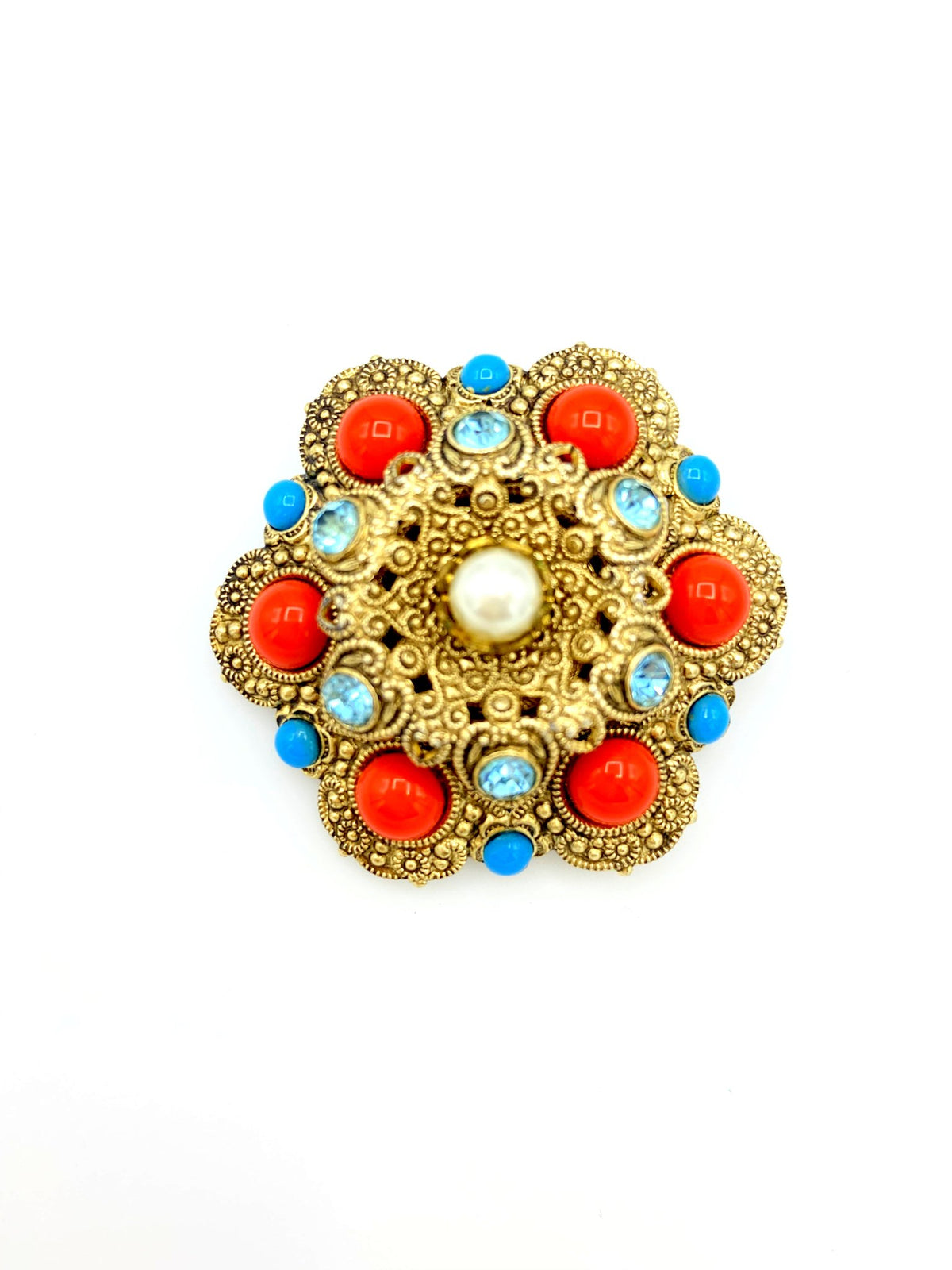 Coral & Turquoise Victorian Rival Brooch - 24 Wishes Vintage Jewelry