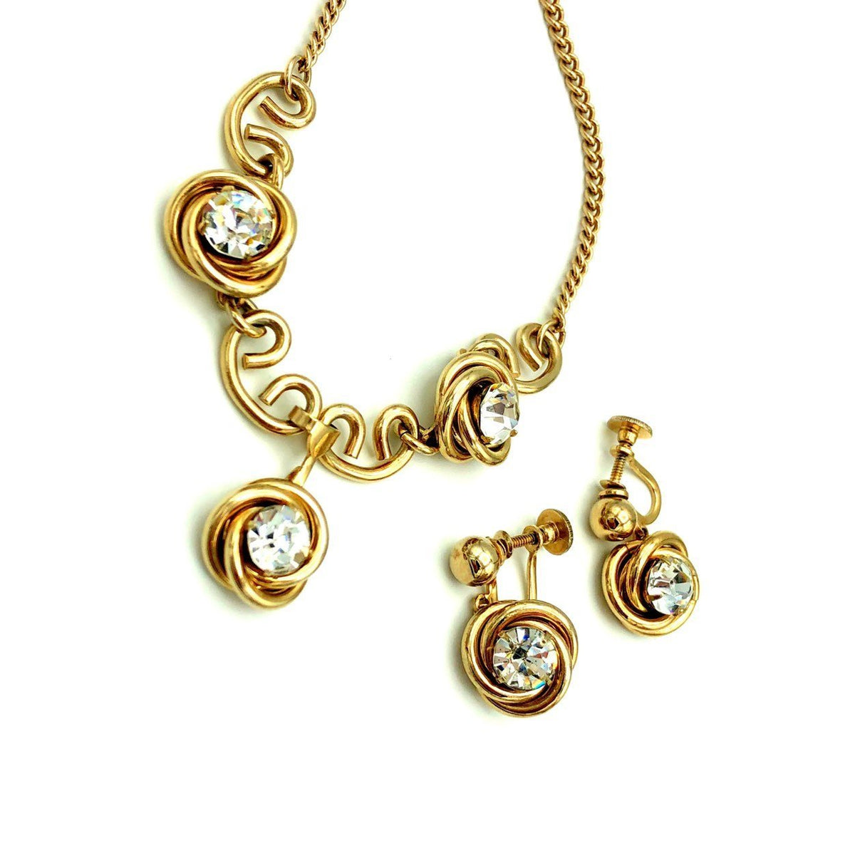 Coro Gold Clear Rhinestone Jewelry Set - 24 Wishes Vintage Jewelry