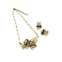 Coro Gold Floral Pearl & Rhinestone Vintage Jewelry Set - 24 Wishes Vintage Jewelry