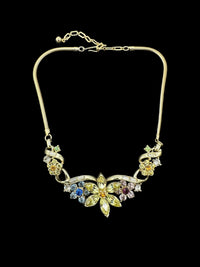 Coro Gold Pastel Rhinestone Floral Flower Feminine Jewelry Set - 24 Wishes Vintage Jewelry