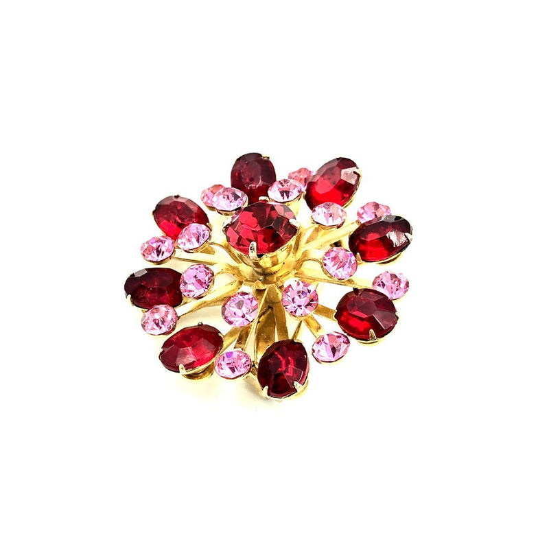 Coro Layered Red Pink Rhinestone Vintage Brooch - 24 Wishes Vintage Jewelry