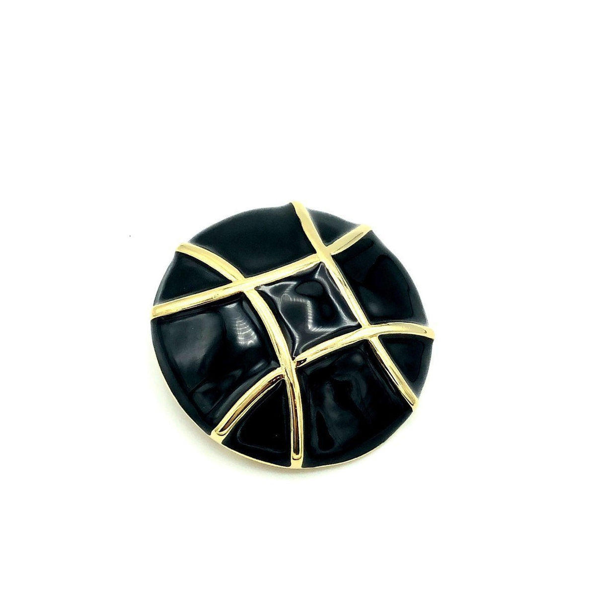 Courreges Paris Large Round Black Enamel Brooch Pin - 24 Wishes Vintage Jewelry