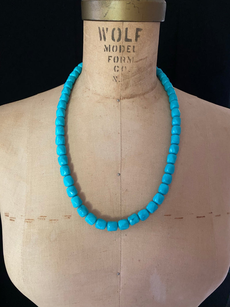 Crown Trifari Boho Long Turquoise Lucite Bead Necklace - 24 Wishes Vintage Jewelry