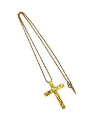 Crown Trifari Jewelry Gold Large Etched Cross Pendant Long Chain Necklace - 24 Wishes Vintage Jewelry