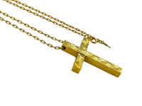 Crown Trifari Jewelry Gold Large Etched Cross Pendant Long Chain Necklace - 24 Wishes Vintage Jewelry