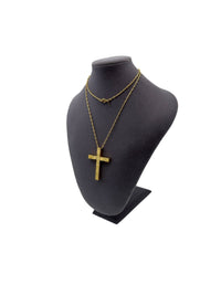 Crown Trifari Jewelry Gold Large Etched Cross Pendant Long Chain Necklace - 24 Wishes Vintage Jewelry