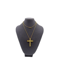 Crown Trifari Jewelry Gold Large Etched Cross Pendant Long Chain Necklace - 24 Wishes Vintage Jewelry