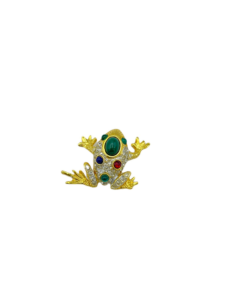 Designer Gold & Cabochon Petite Frog Vintage Brooch - 24 Wishes Vintage Jewelry
