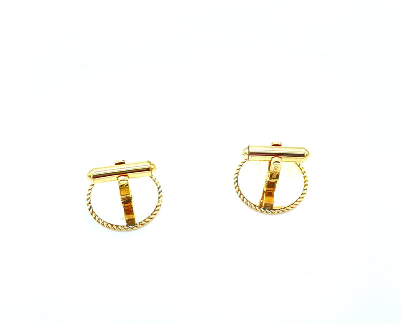 Destino Textured Gold-Filled Round Classic Monogram Cufflinks - 24 Wishes Vintage Jewelry