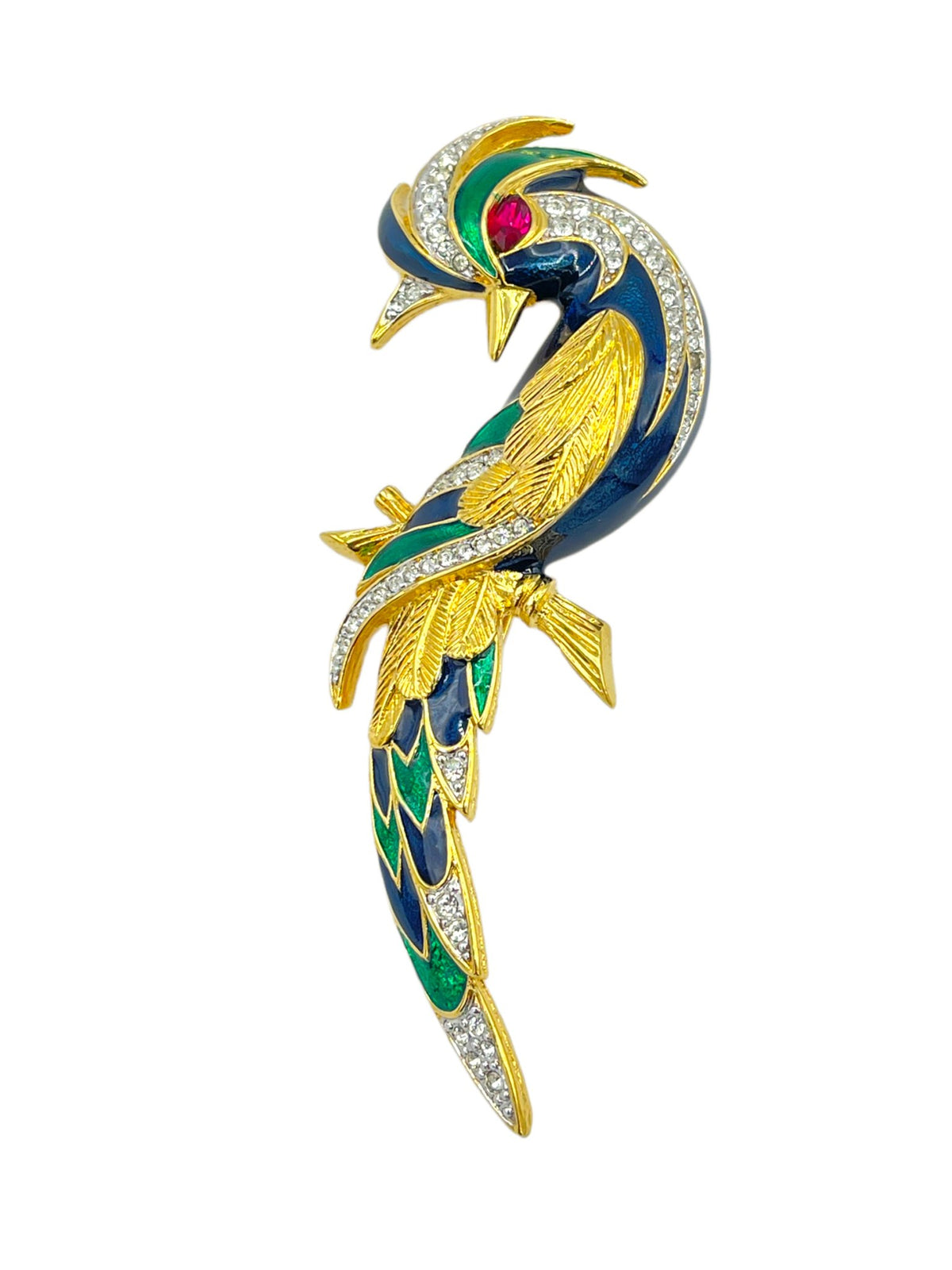 D'Orlan Enamel & Rhinestone Bird of Paradise Large Vintage Brooch - 24 Wishes Vintage Jewelry