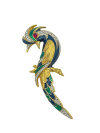 D'Orlan Enamel & Rhinestone Bird of Paradise Large Vintage Brooch - 24 Wishes Vintage Jewelry