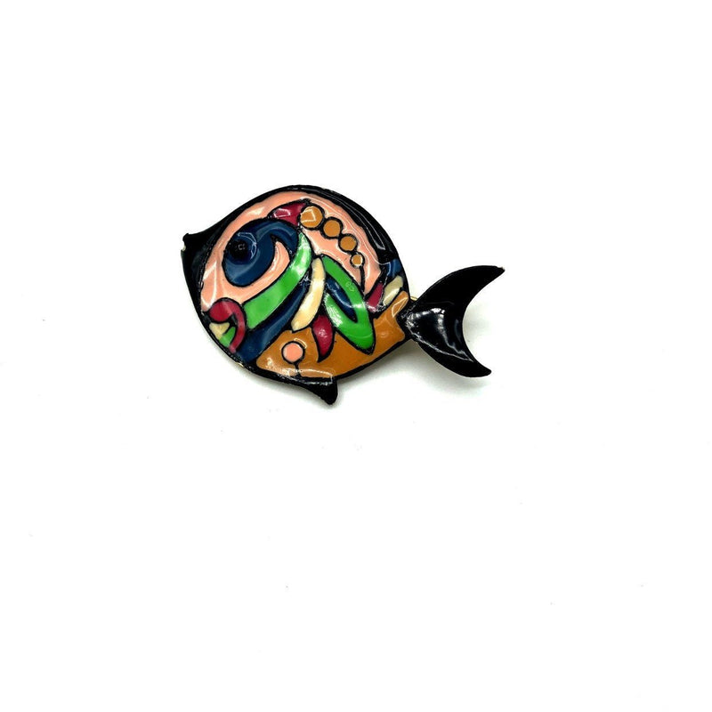 Eisenberg Black Colorful Enamel Fish Brooch - 24 Wishes Vintage Jewelry