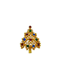 Eisenberg Layered Rhinestone Christmas Tree Brooch - 24 Wishes Vintage Jewelry