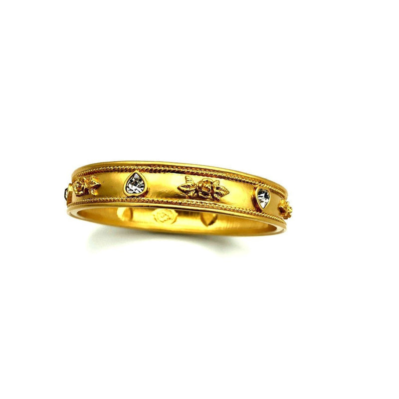 Elizabeth Taylor Heart Love Blooms Gold Bangle Bracelet - 24 Wishes Vintage Jewelry