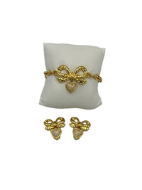Elizabeth Taylor White Diamond Bow Dangle Pave Heart Earring & Bracelet Jewelry Set - 24 Wishes Vintage Jewelry
