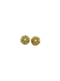Erwin Pearl Vintage Gold Floral Pearl Clip-On Statement Earrings - 24 Wishes Vintage Jewelry