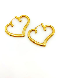 Everyday Gold Heart Hoop Vintage Pierced Earrings - 24 Wishes Vintage Jewelry