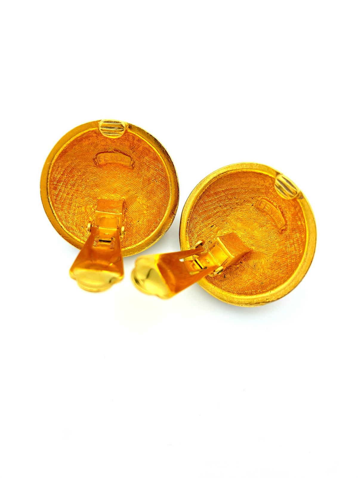 Fendi Gold Large Round Pearl & Black Enamel Vintage Clip-On Earrings - 24 Wishes Vintage Jewelry