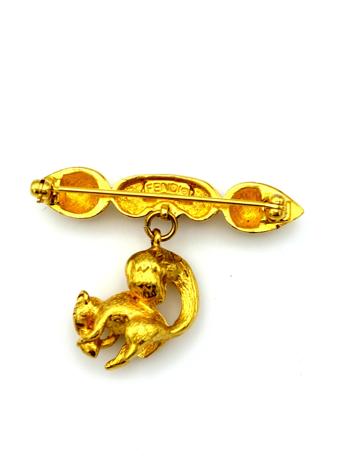 Fendi Iconic Gold Logo Squirrel Charm Vintage Brooch - 24 Wishes Vintage Jewelry