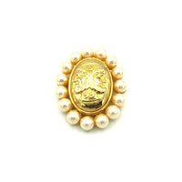 Fendi Iconic Two Sided Bacchus Dionysus Gold & Pearl Vintage Brooch - 24 Wishes Vintage Jewelry