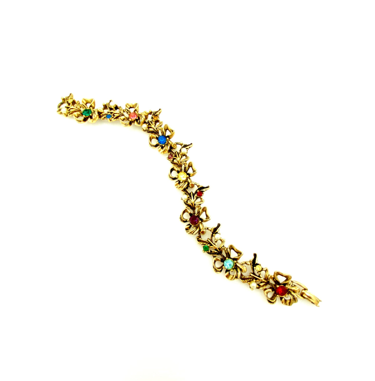 Flower Rhinestone & Pearl Vintage Charm Stacking Bracelet - 24 Wishes Vintage Jewelry