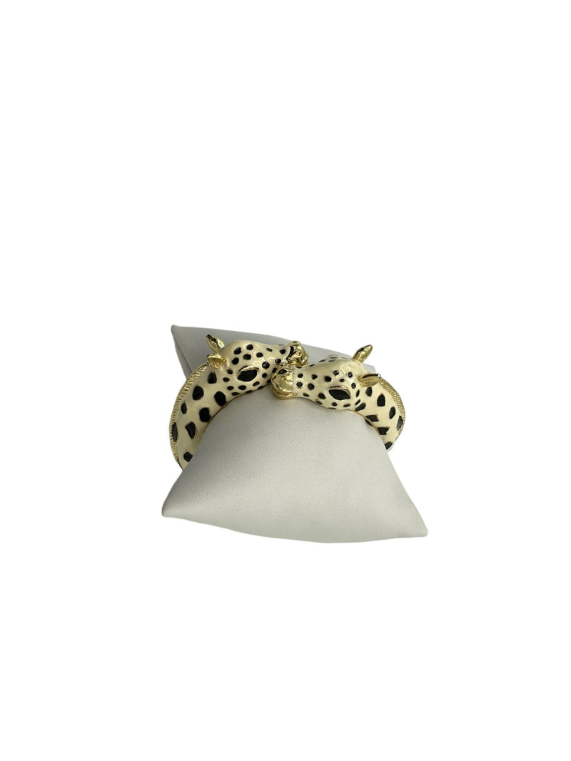 Fornash Black & White Giraffe Hinged Bangle Bracelet - 24 Wishes Vintage Jewelry