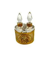 French Pair Crystal Perfume Bottle Floral Gold Ormolu Caddy - 24 Wishes Vintage Jewelry