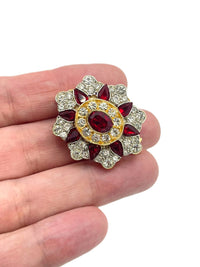 Giorgio Armani Sterling Vermeil Red & Clear Rhinestone Statement Brooch - 24 Wishes Vintage Jewelry