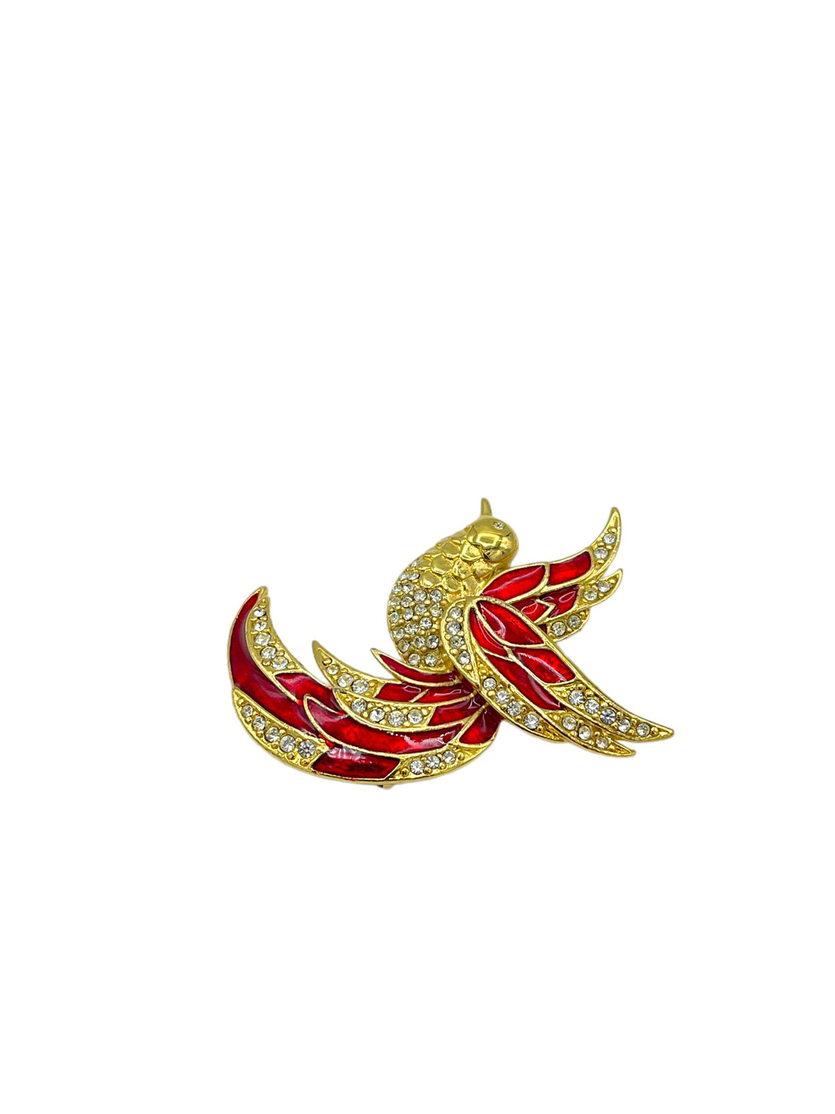Giorgio Gold Red Enamel Bird of Paradise Vintage Designer Brooch - 24 Wishes Vintage Jewelry