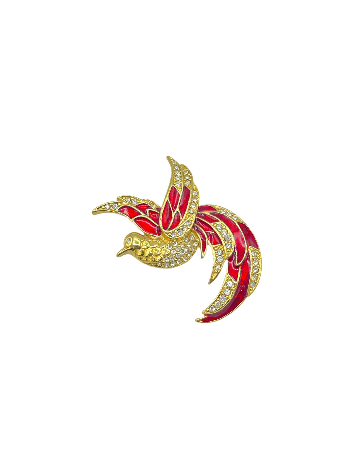 Giorgio Gold Red Enamel Bird of Paradise Vintage Designer Brooch - 24 Wishes Vintage Jewelry