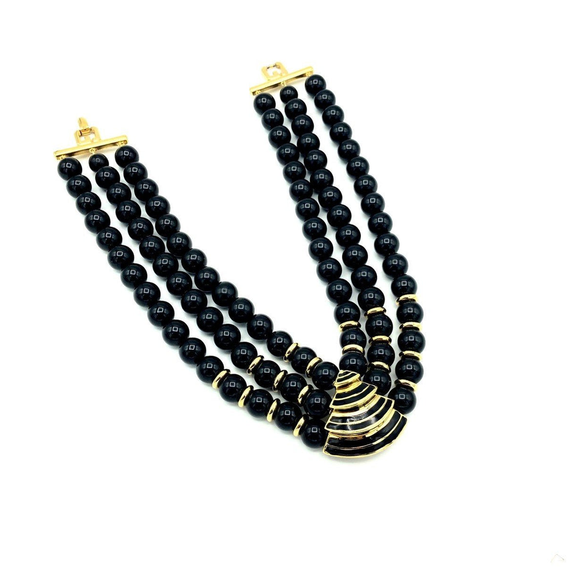 Givenchy Black Lucite Three Bead Strand Modernist Vintage Pendant - 24 Wishes Vintage Jewelry