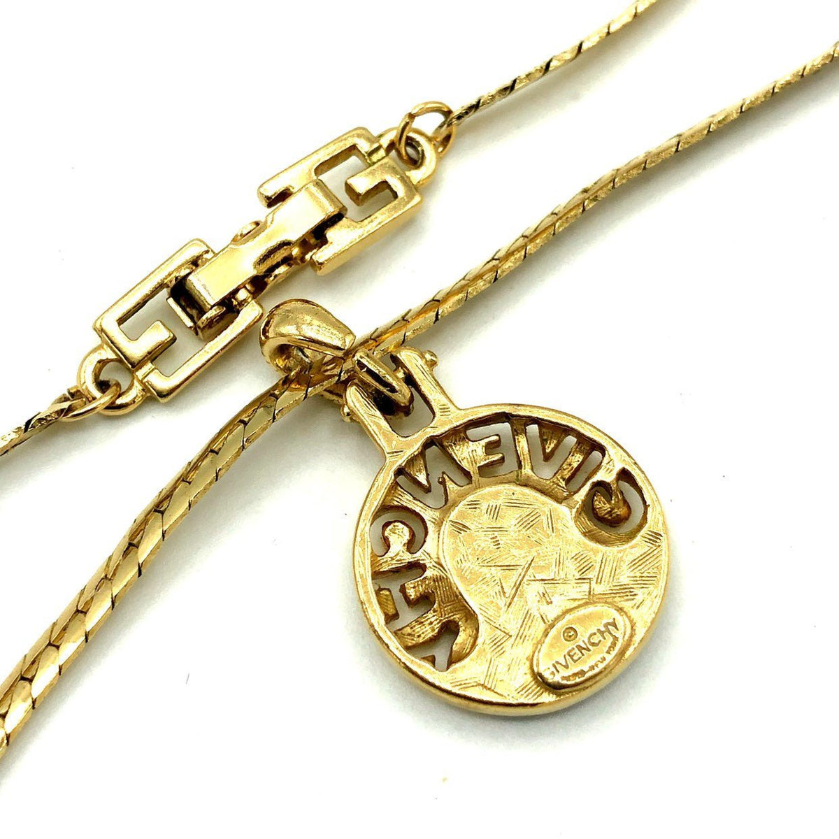 Givenchy Gold Classic Logo Medallion Vintage Pendant - 24 Wishes Vintage Jewelry