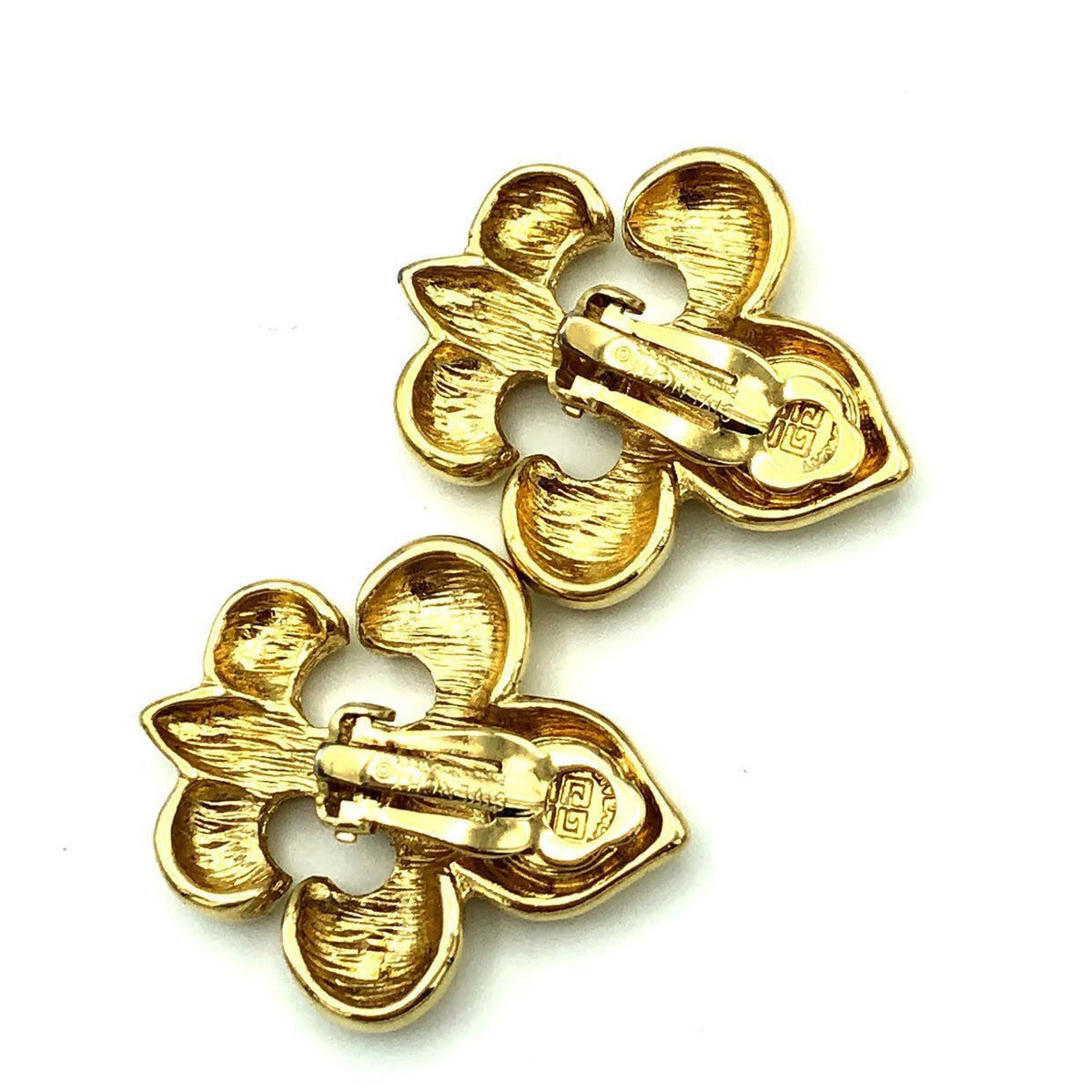 Givenchy Gold Fleur de Lis Vintage Clip-On Earrings - 24 Wishes Vintage Jewelry