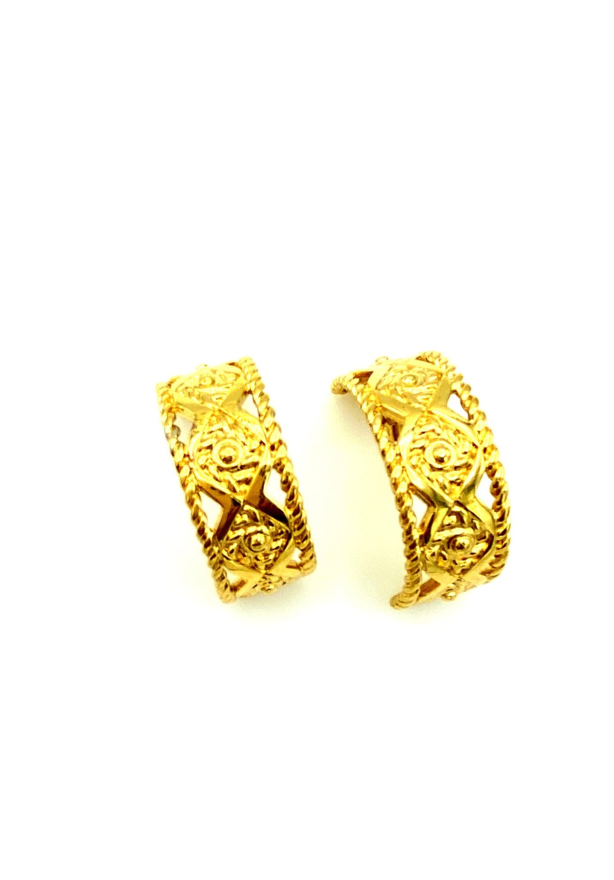 Givenchy Gold Geometric Half Hoop Vintage Clip-On Earrings - 24 Wishes Vintage Jewelry