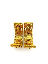 Givenchy Gold Geometric Half Hoop Vintage Clip-On Earrings - 24 Wishes Vintage Jewelry