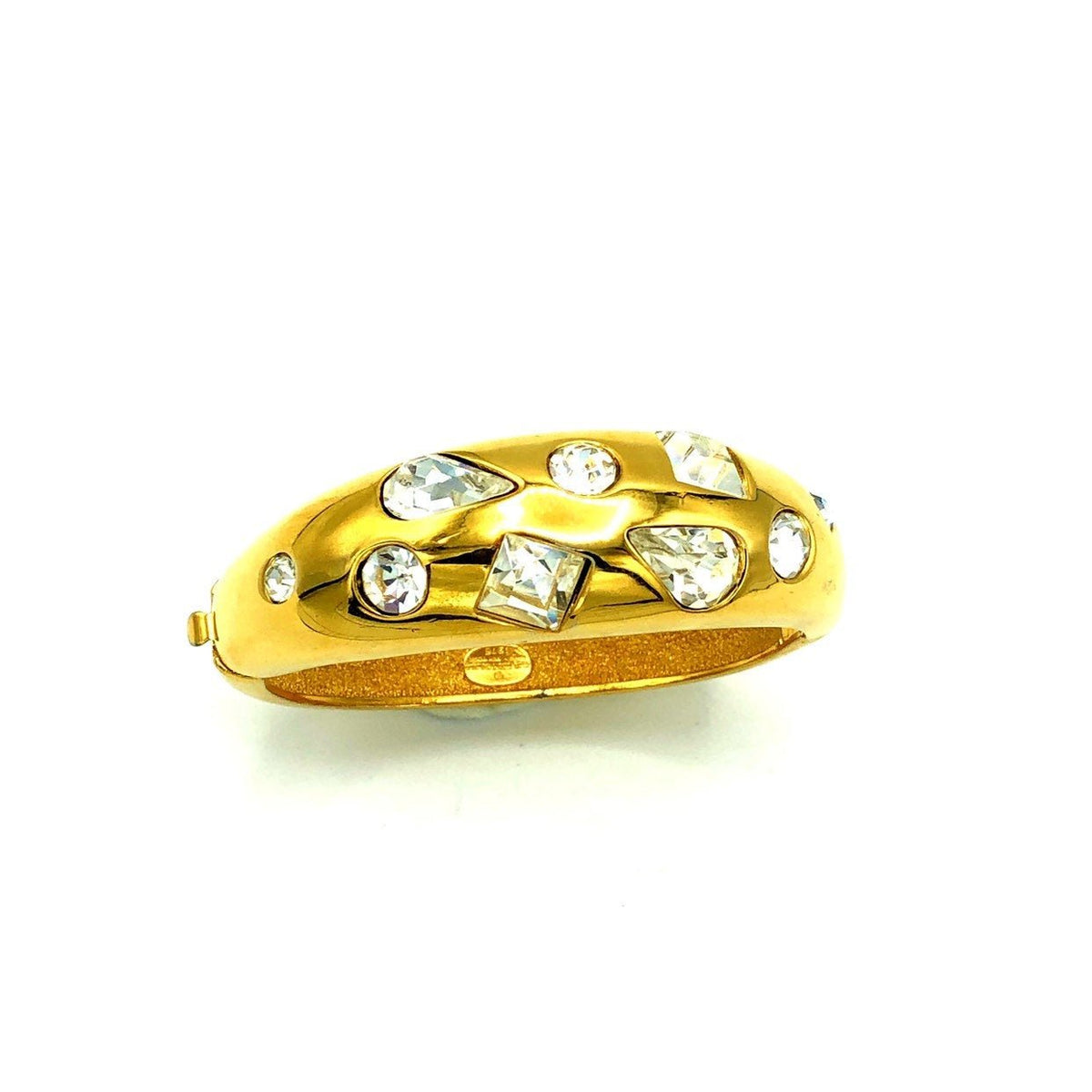 Givenchy Gold Hinged Rhinestone Bangle Statement Bracelet - 24 Wishes Vintage Jewelry