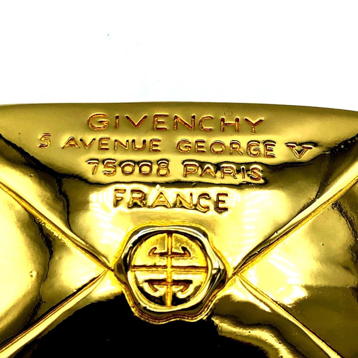 Givenchy Gold Large Envelope Logo Vintage Brooch - 24 Wishes Vintage Jewelry