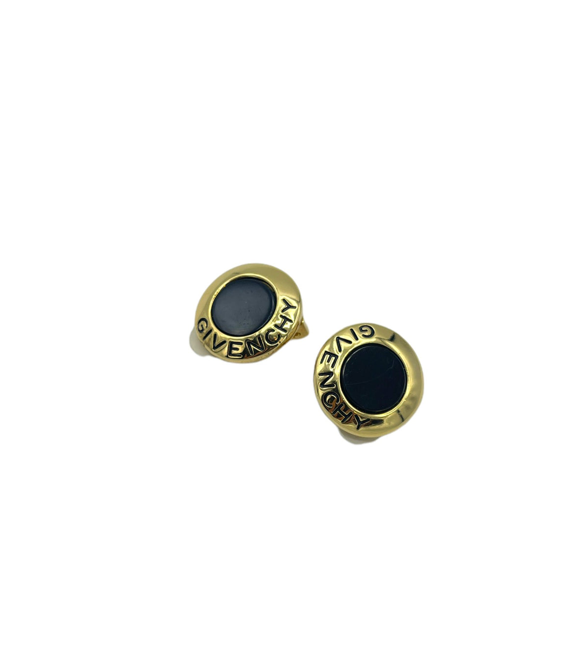Givenchy Gold Logo Round Clip-On Earrings - 24 Wishes Vintage Jewelry