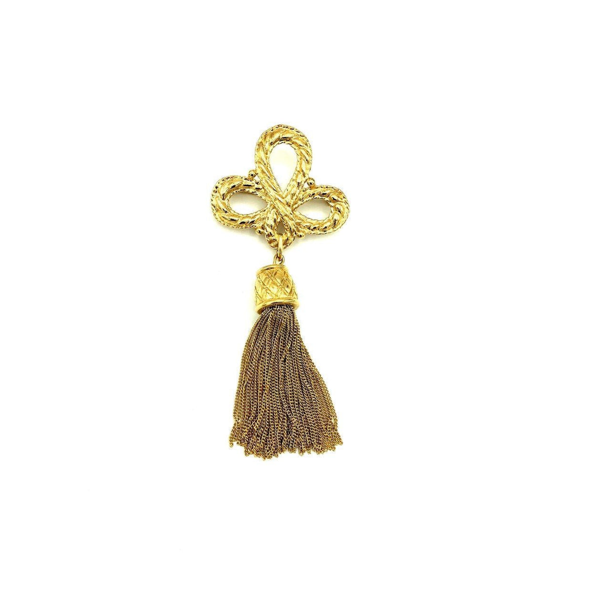 Givenchy Gold Logo Tassel Fringe Vintage Brooch - 24 Wishes Vintage Jewelry