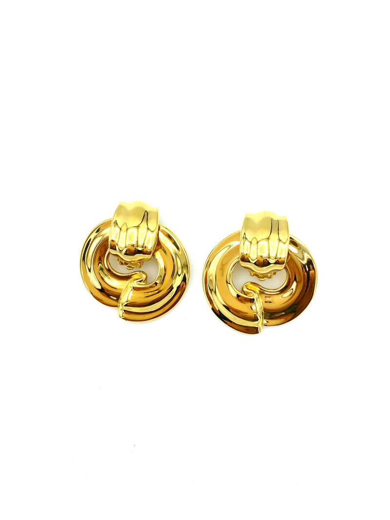 Givenchy Gold Statement Door Knocker Vintage Clip-On Earrings - 24 Wishes Vintage Jewelry