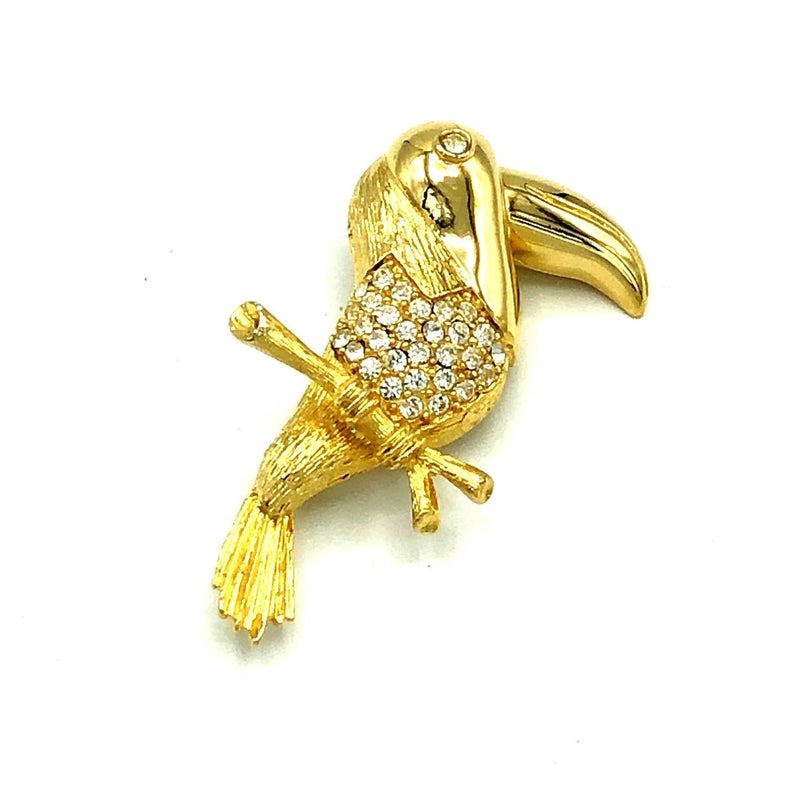 Givenchy Gold Toucan Bird Rhinestone Vintage Brooch - 24 Wishes Vintage Jewelry