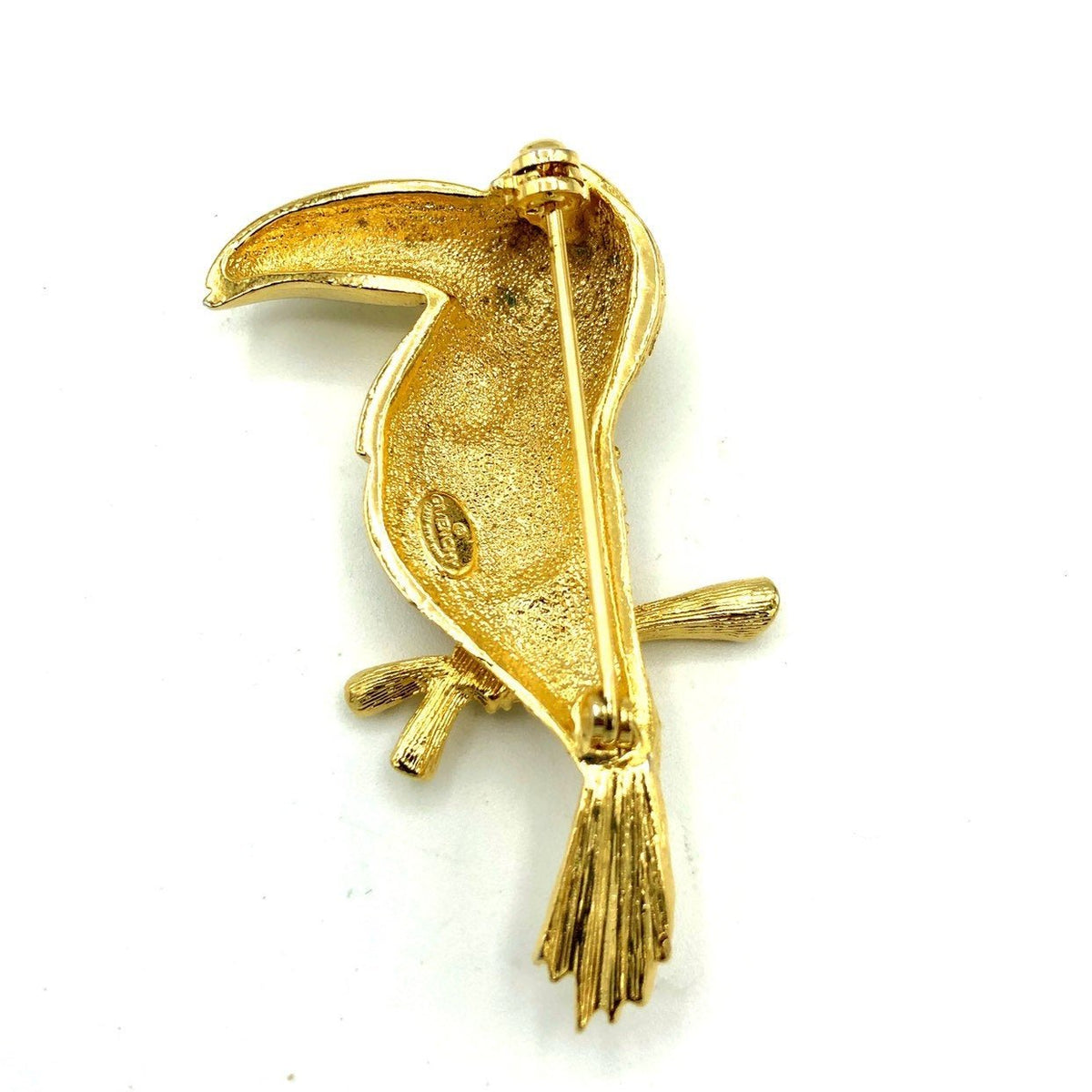 Givenchy Gold Toucan Bird Rhinestone Vintage Brooch - 24 Wishes Vintage Jewelry