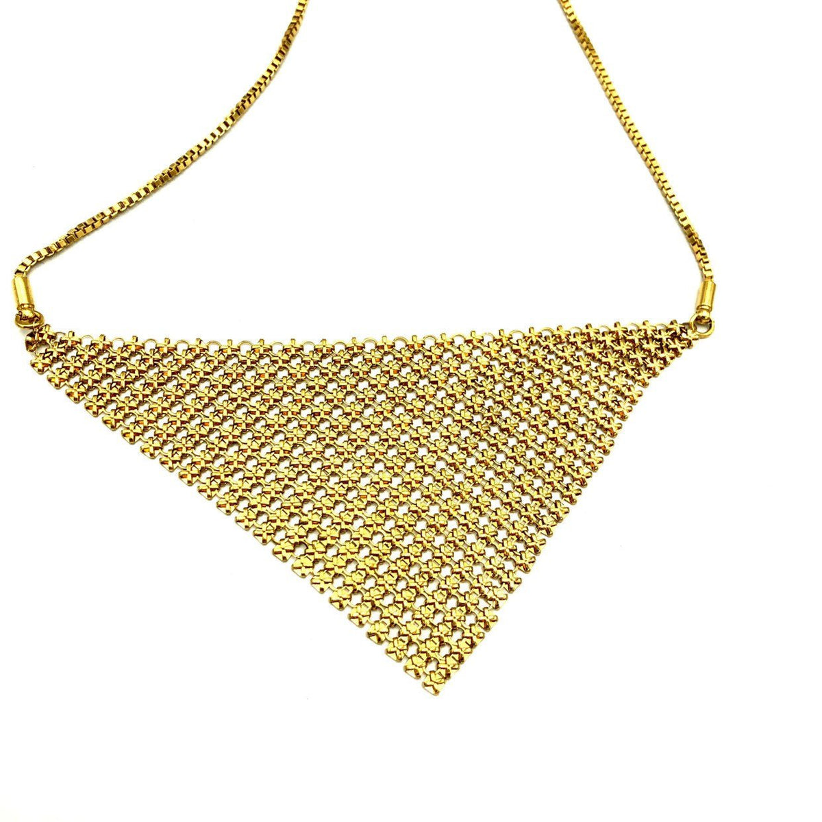 Givenchy Gold Triangle Mesh Bib Vintage Pendant - 24 Wishes Vintage Jewelry